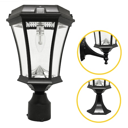 Gama Sonic Victorian Bulb Solar Light w/GS Solar Light Bulb, Wall/Pier/3 in. Fitter Mounts, Black 94B033